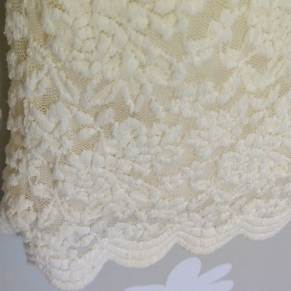 Vintage JM Collection Petite Dainty Cream Scalloped Edge Lacy Mesh V-Neck Top - Picture 6 of 12